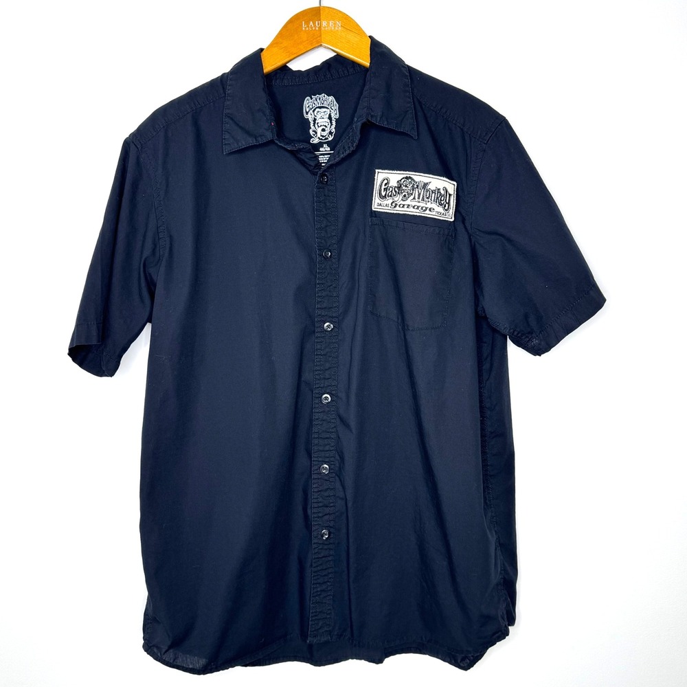 Gas Monkey Garage Dallas Texas button‎ front shirt black XL